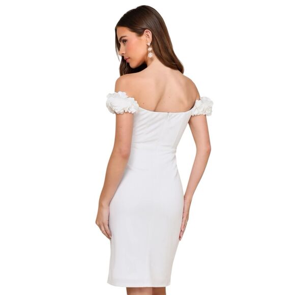 Lulus Mini Dress Womens XS White LWD Floral Off Shoulder Bodycon Pretty Presence - Picture 2 of 11